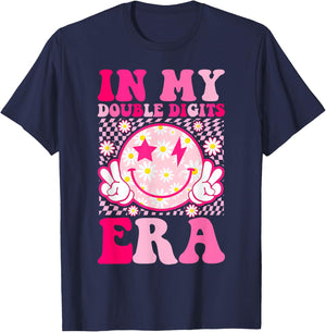 Birthday Happy Face Girls In My Double Digits Era T-Shirt - T-Shirt | Navy