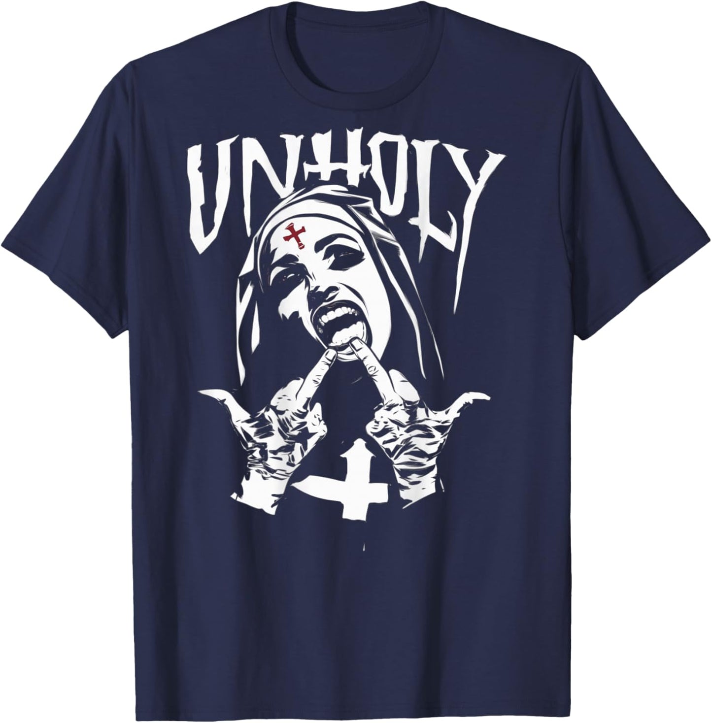 Provocative and Expressive - Rebellious Fashion UNHOLY T-Shirt - T-Shirt | Navy
