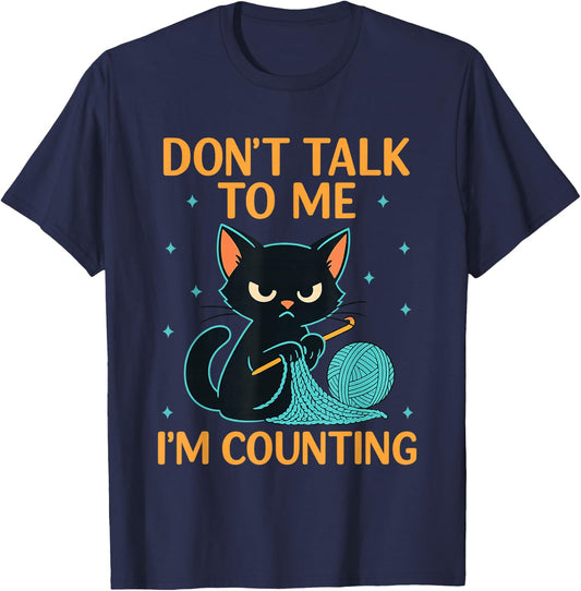 Crochet Cat Counting Stitches Design Humor T-Shirt - T-Shirt | Navy