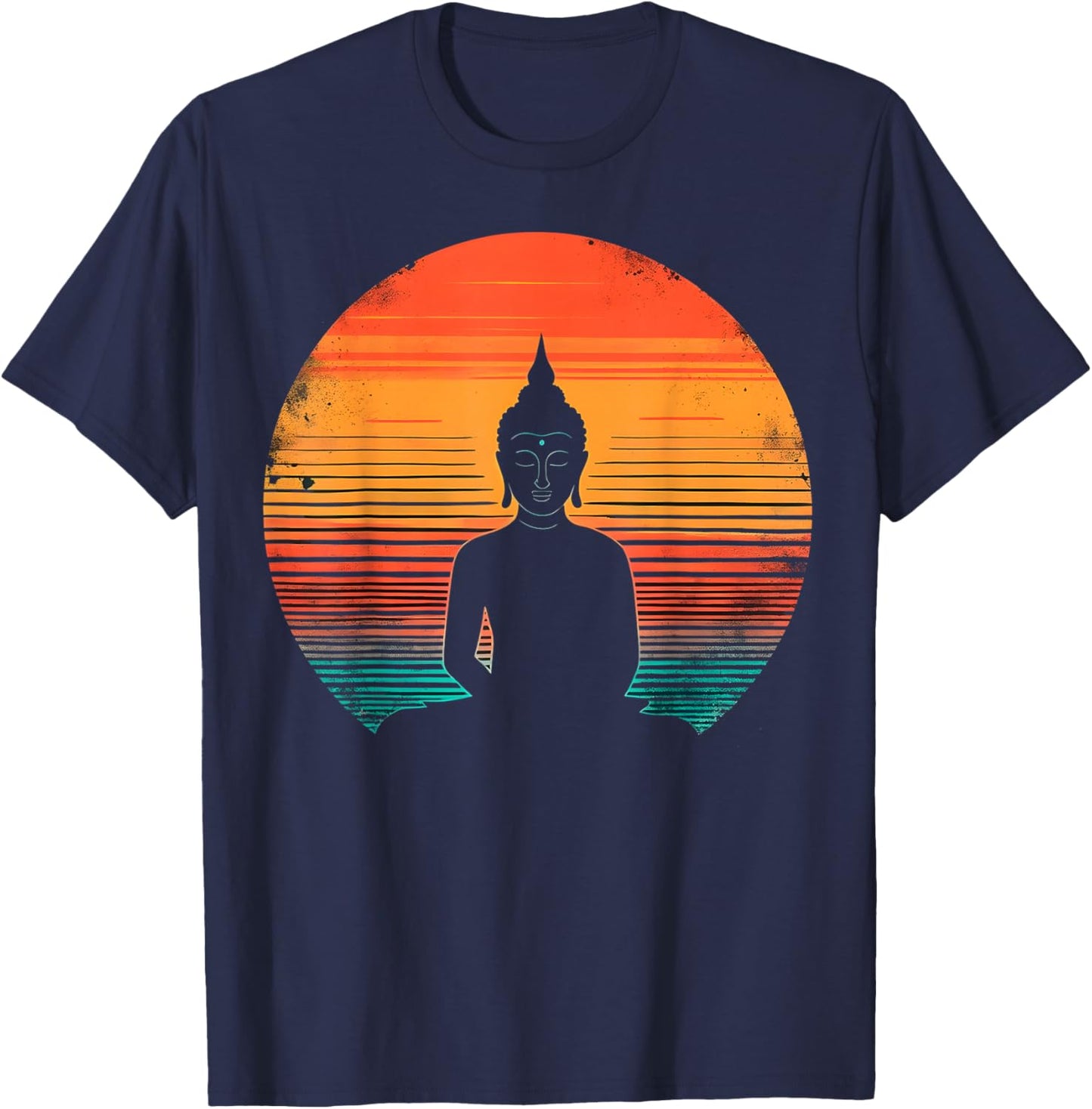 Retro Sunset Buddha Meditation Spiritual T-Shirt - T-Shirt | Navy