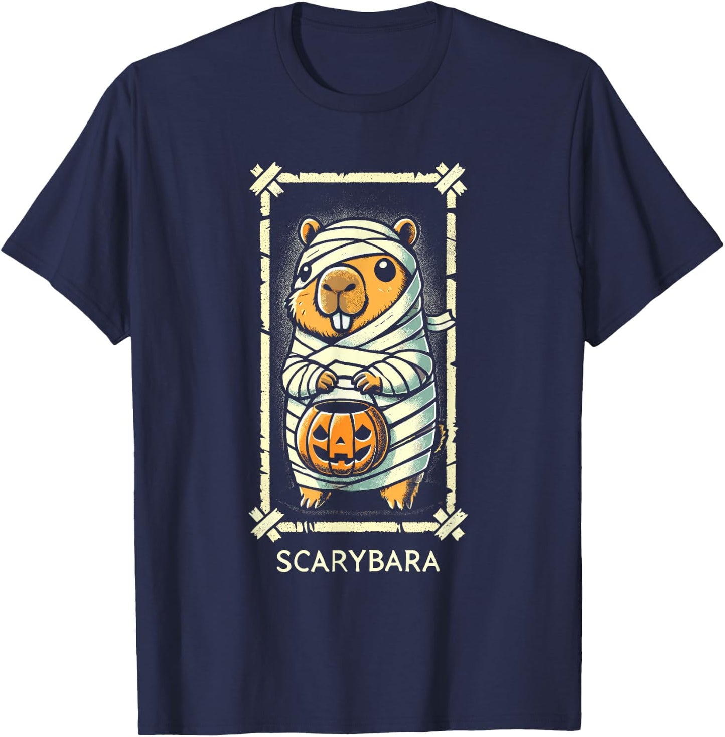 Cute Capybara Mummy Trick or Treat Halloween Funny Capybara T-Shirt - T-Shirt | Navy