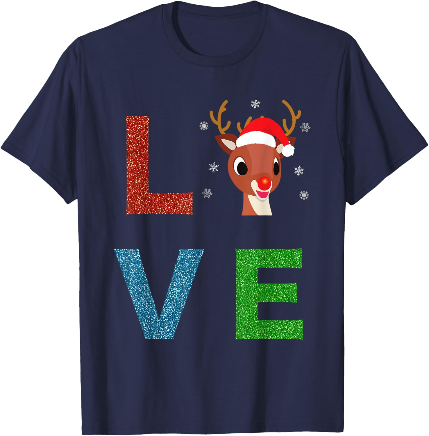 Rudolph Red Nosed Reindeer, Sparkly LOVE Kids T-Shirt - T-Shirt | Navy