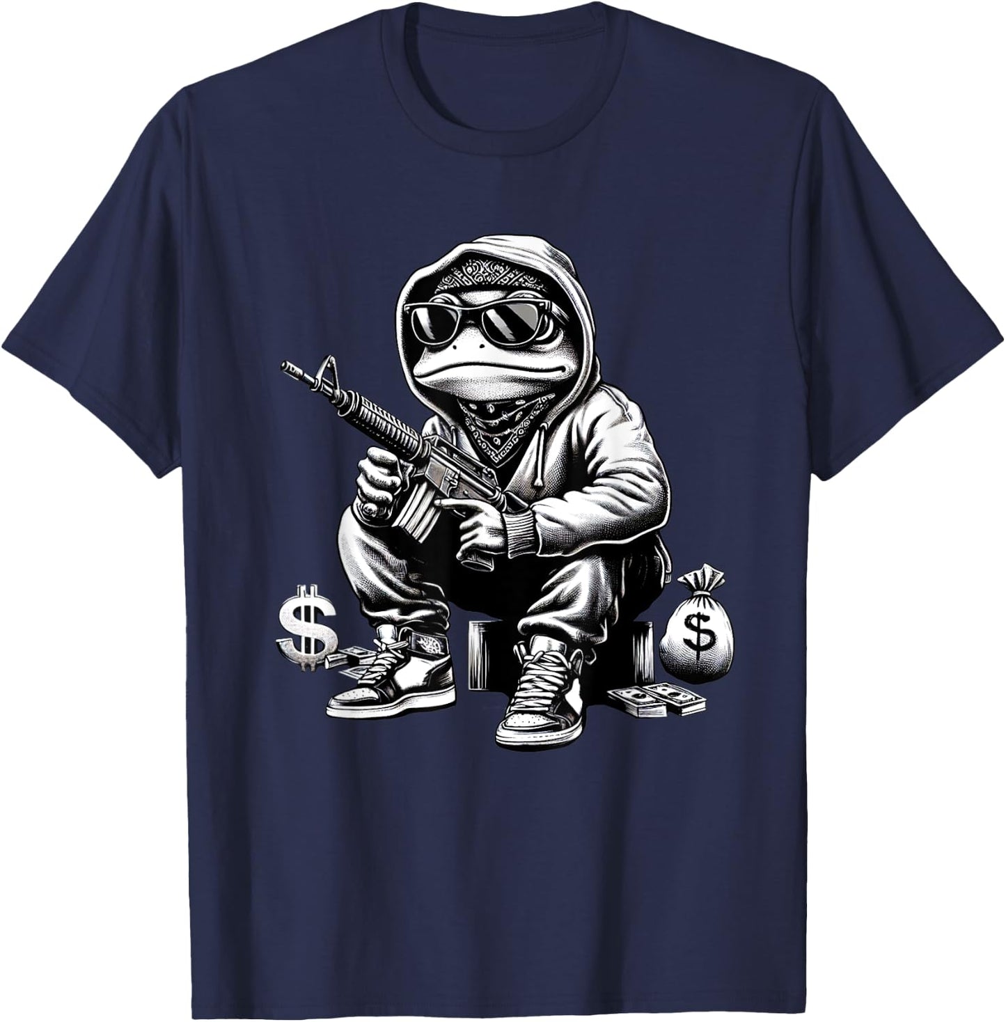 Thug Frog Gangster Frog Funny Frog Lovers Art T-Shirt - T-Shirt | Navy
