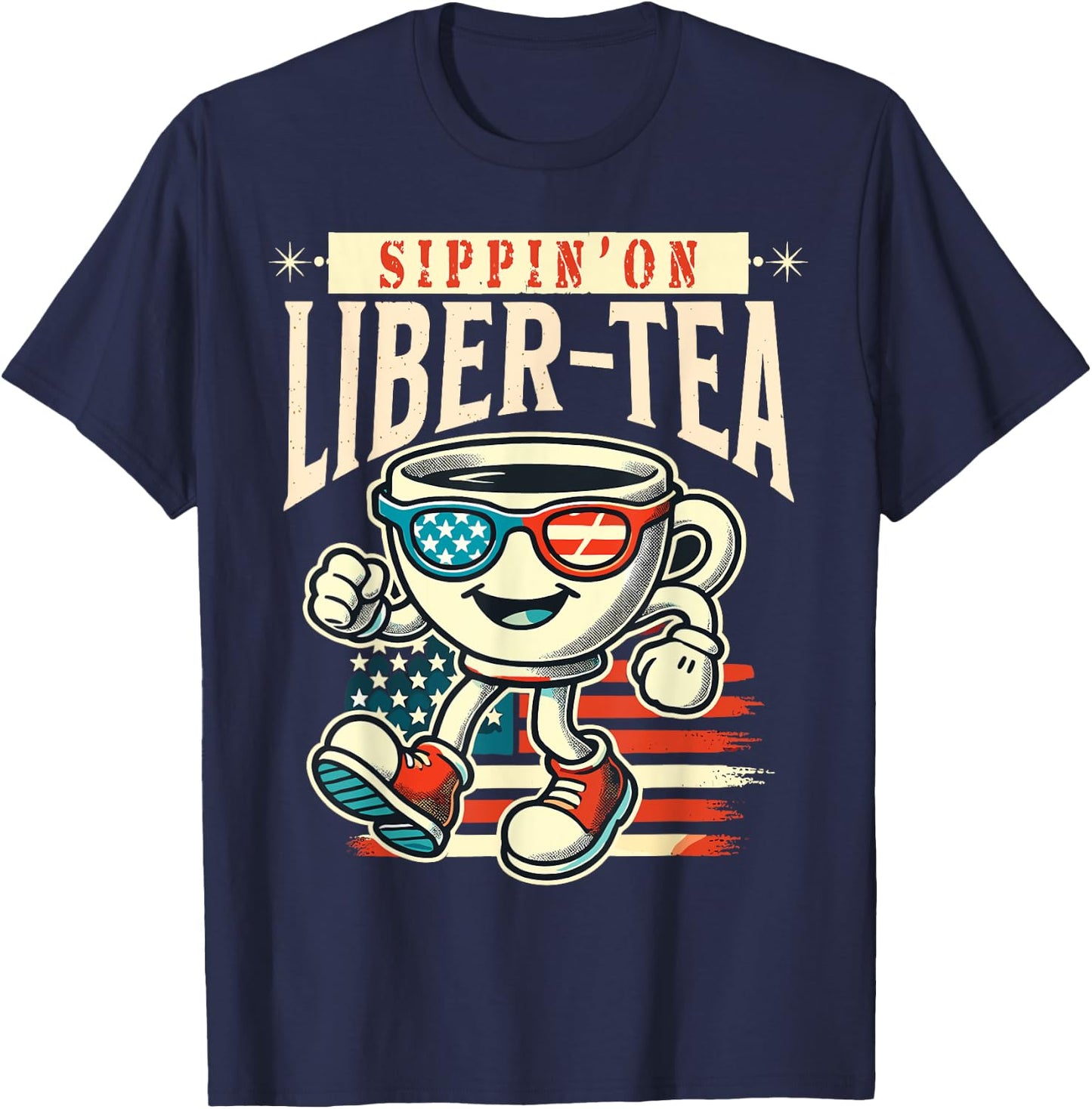Sippin' On Liber-Tea Retro Vintage Design T-Shirt - T-Shirt | Navy