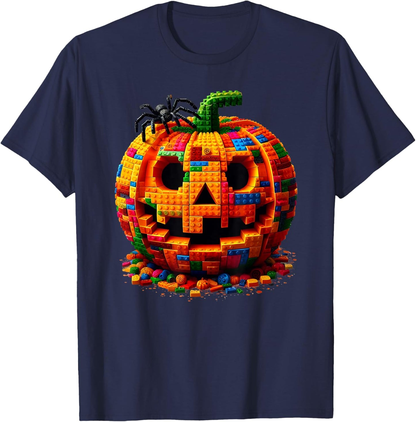Halloween Master Builder Pumpkin Kids Building Blocks Bricks T-Shirt - T-Shirt | Navy