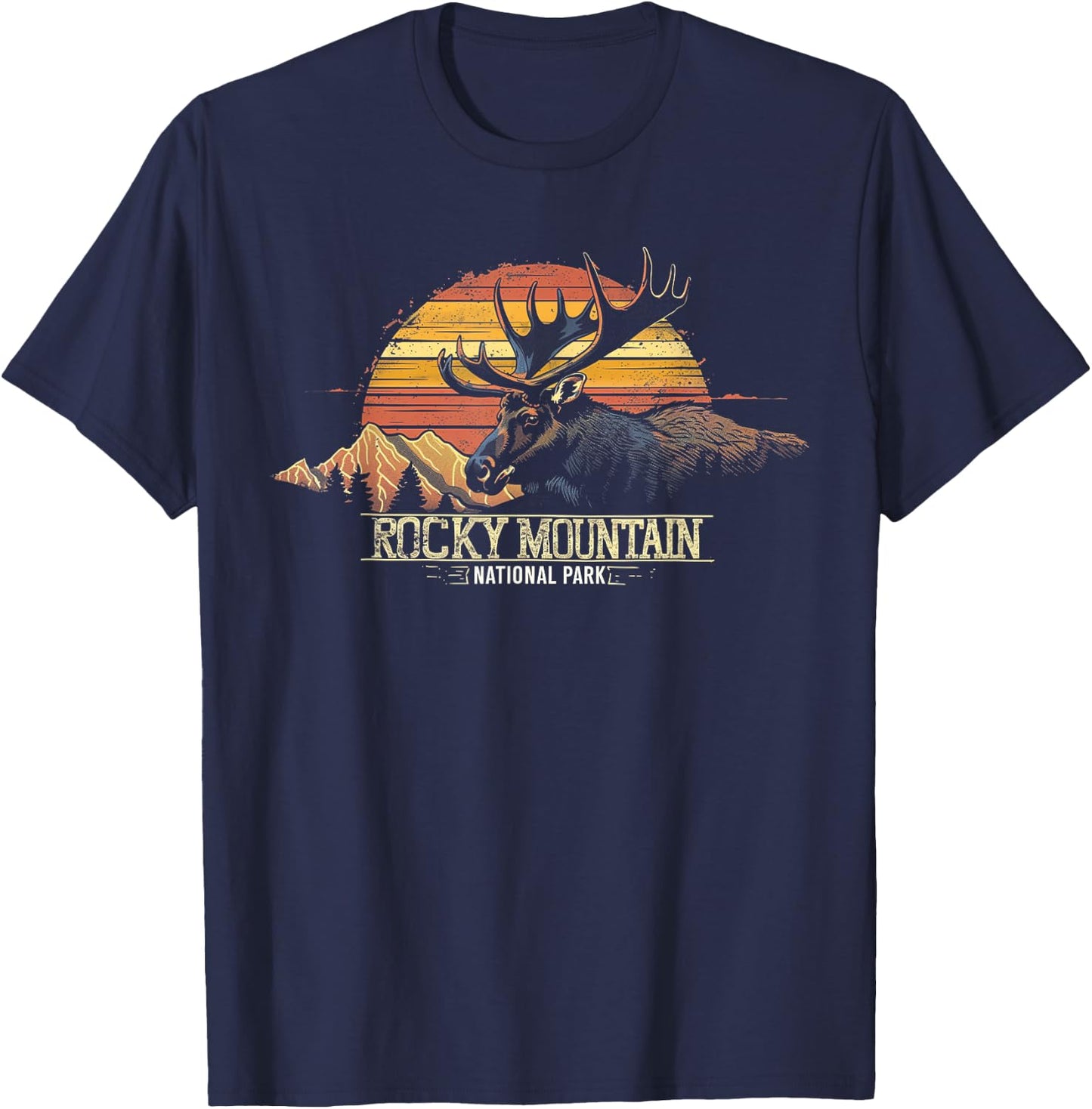 Rocky Mountain US National Park Vintage Men Women Kids Retro T-Shirt - T-Shirt | Navy