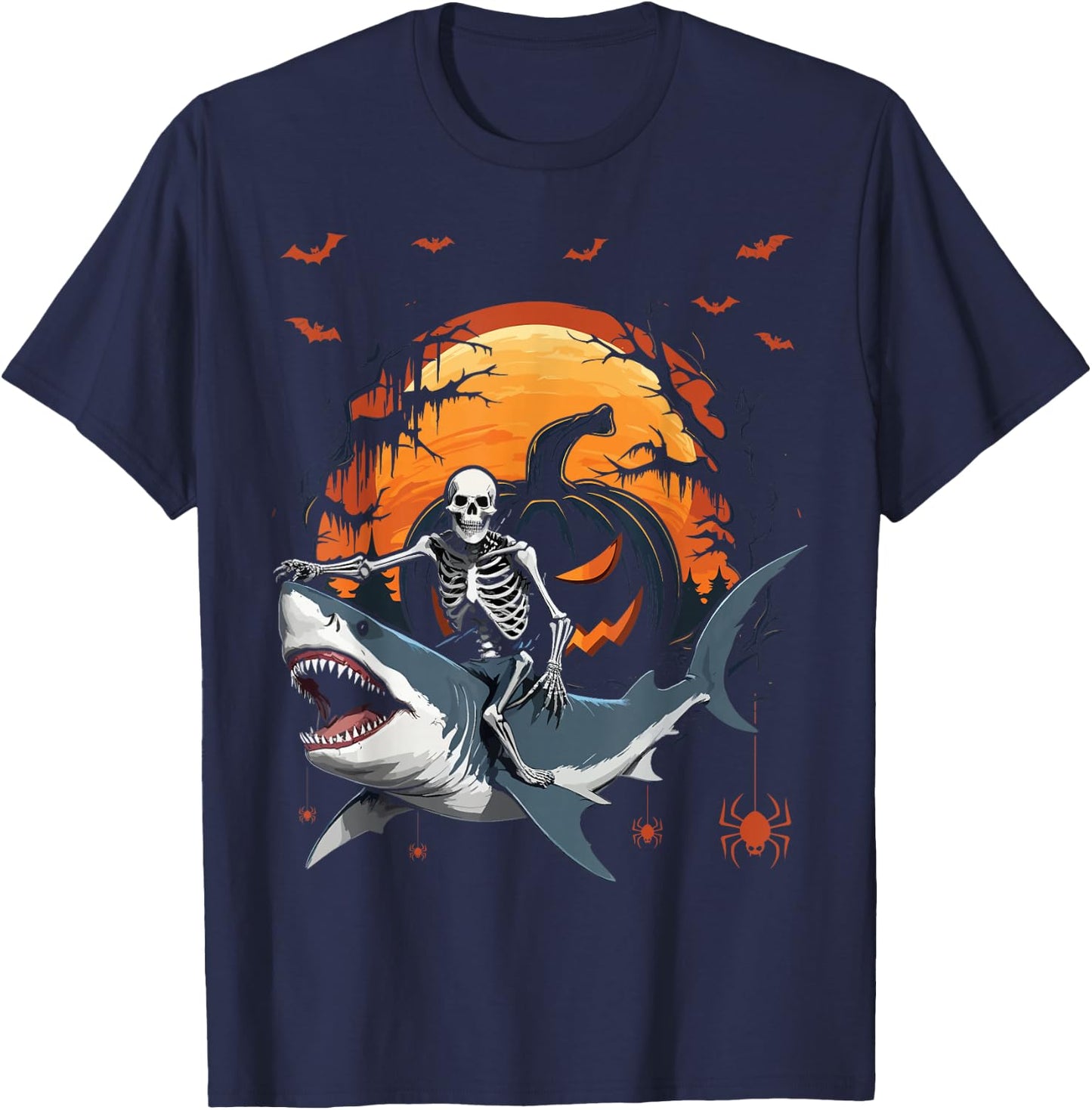 Halloween Skeleton Riding Shark Mummy Boys Kids Toddlers T-Shirt - T-Shirt | Navy