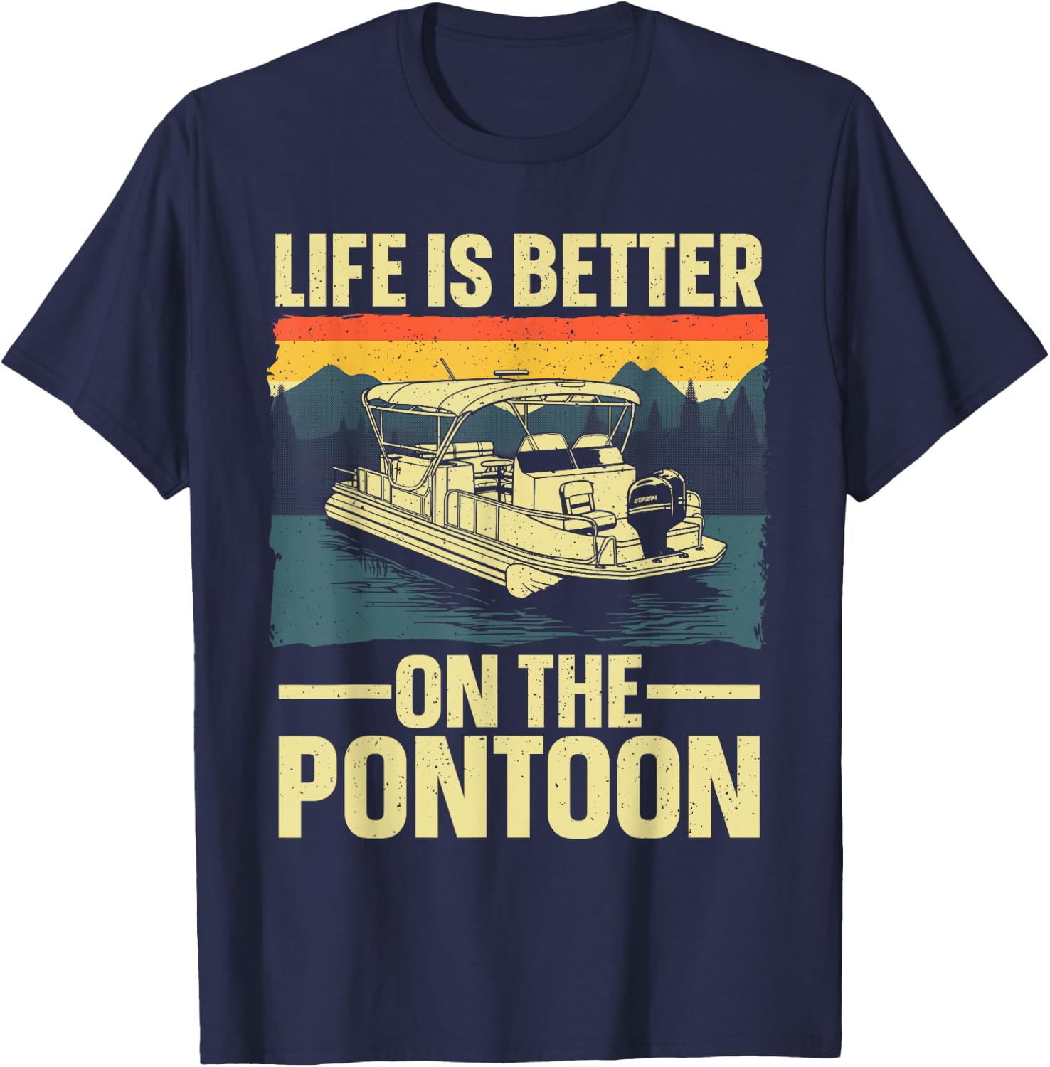 Funny Pontoon Boat Art Women Boating Pontoon Captain T-Shirt - T-Shirt | Navy