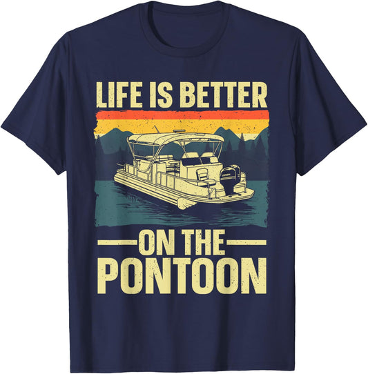 Funny Pontoon Boat Art Women Boating Pontoon Captain T-Shirt - T-Shirt | Navy