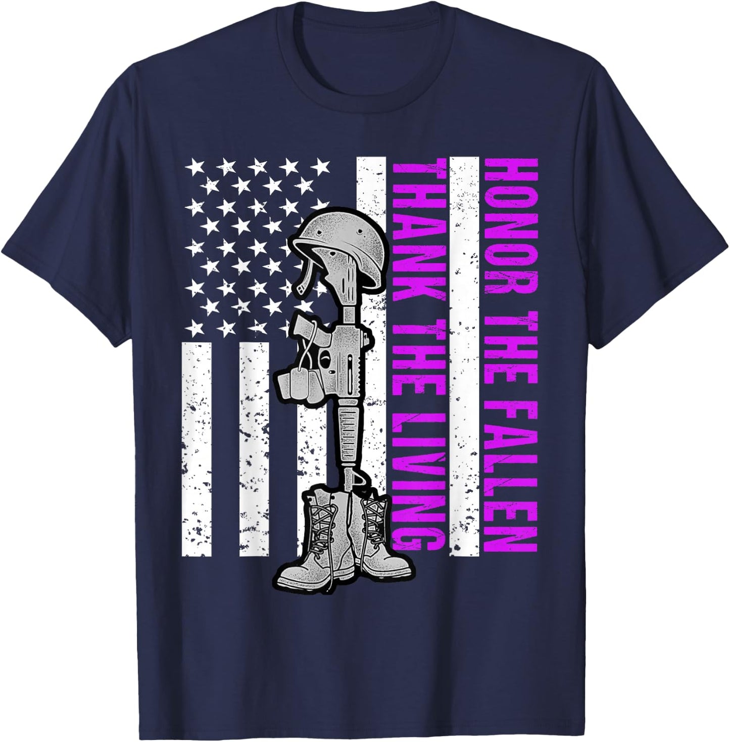 Purple Heart Day Military Honor The Fallen Thank The Living T-Shirt - T-Shirt | Navy