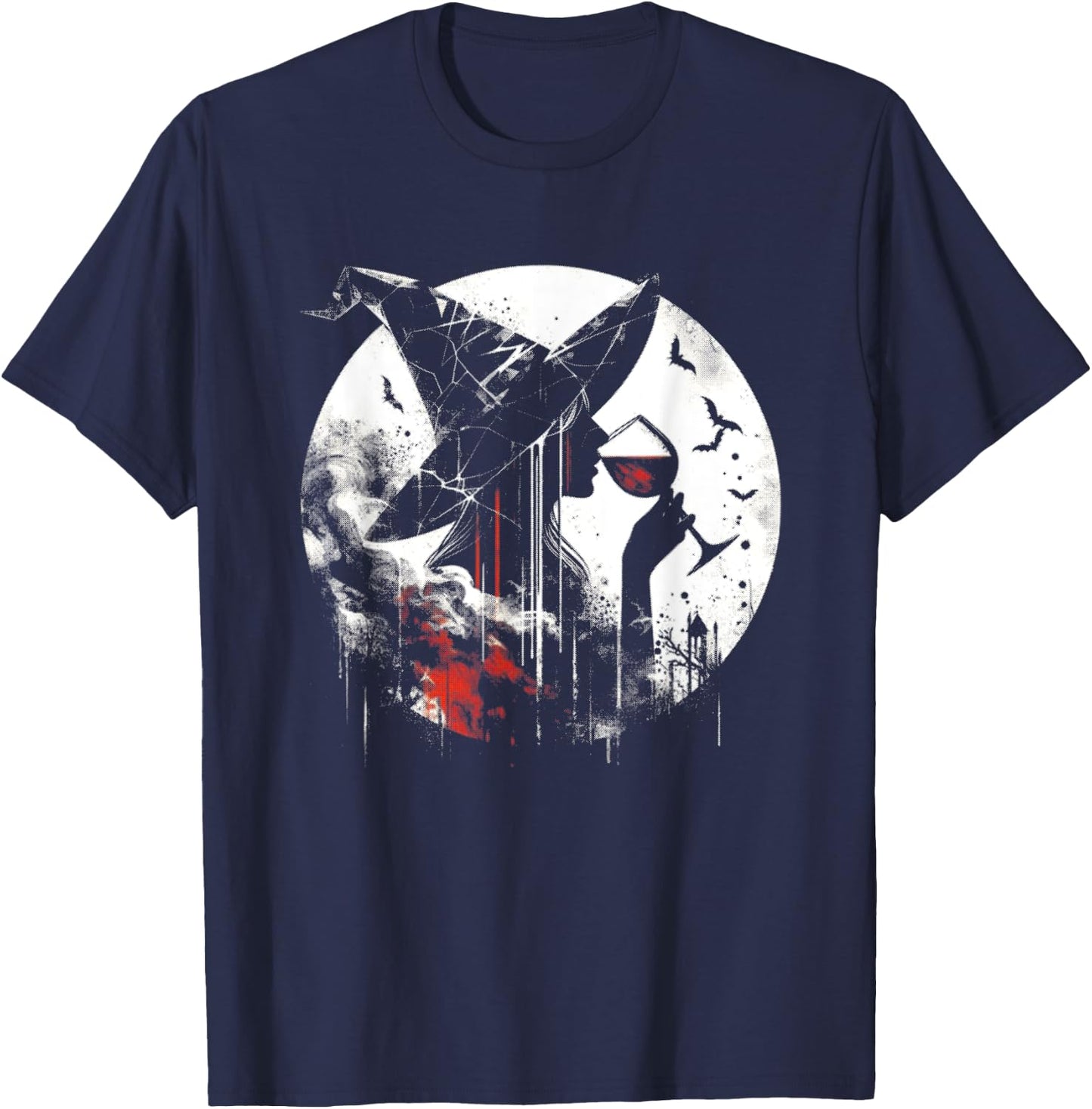 Wine Drinking Witch - Creepy Witch Halloween Wine Lover T-Shirt - T-Shirt | Navy
