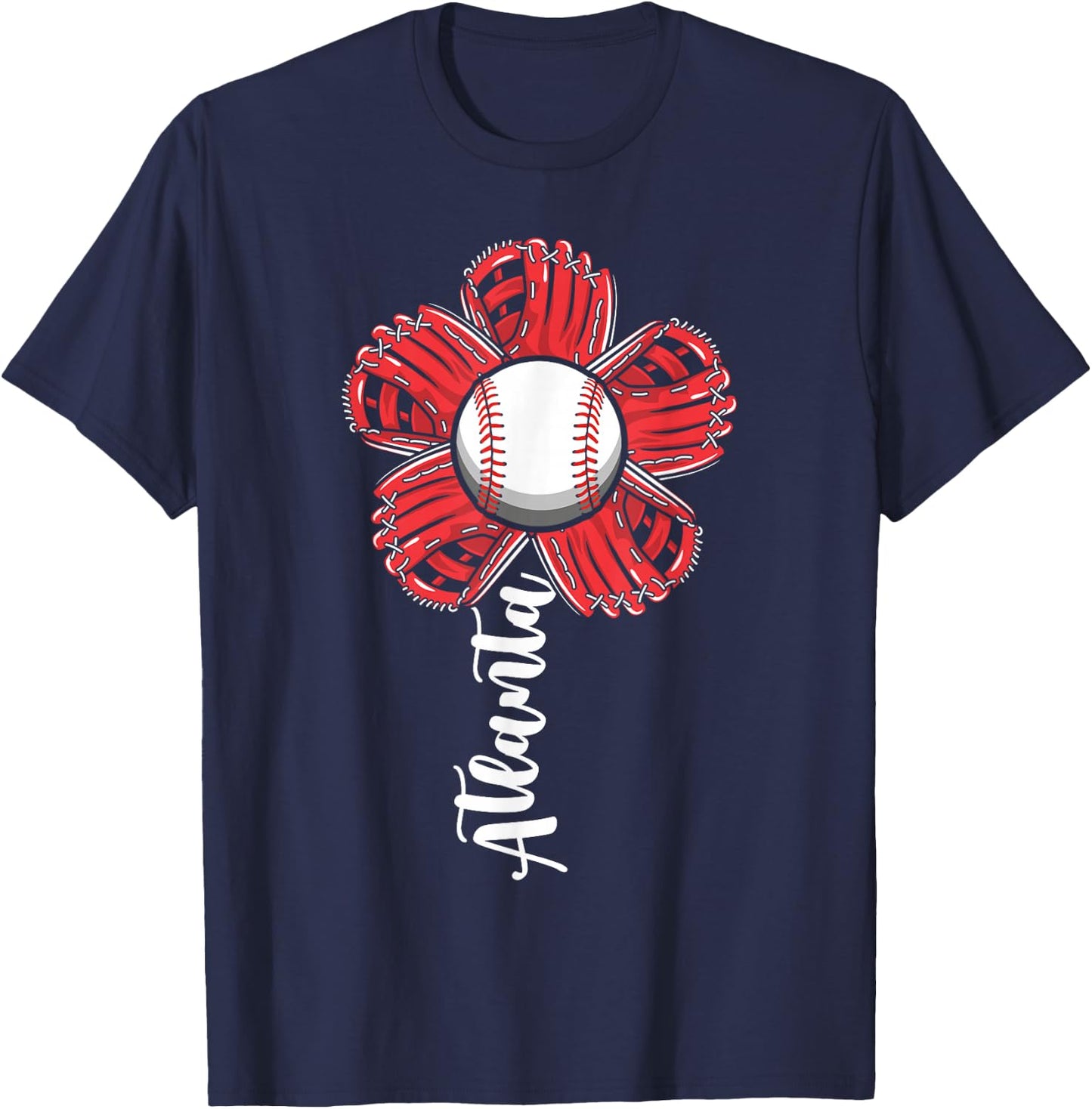 Cute Flower Atlanta Retro Baseball Lover Game Day T-Shirt - T-Shirt | Navy