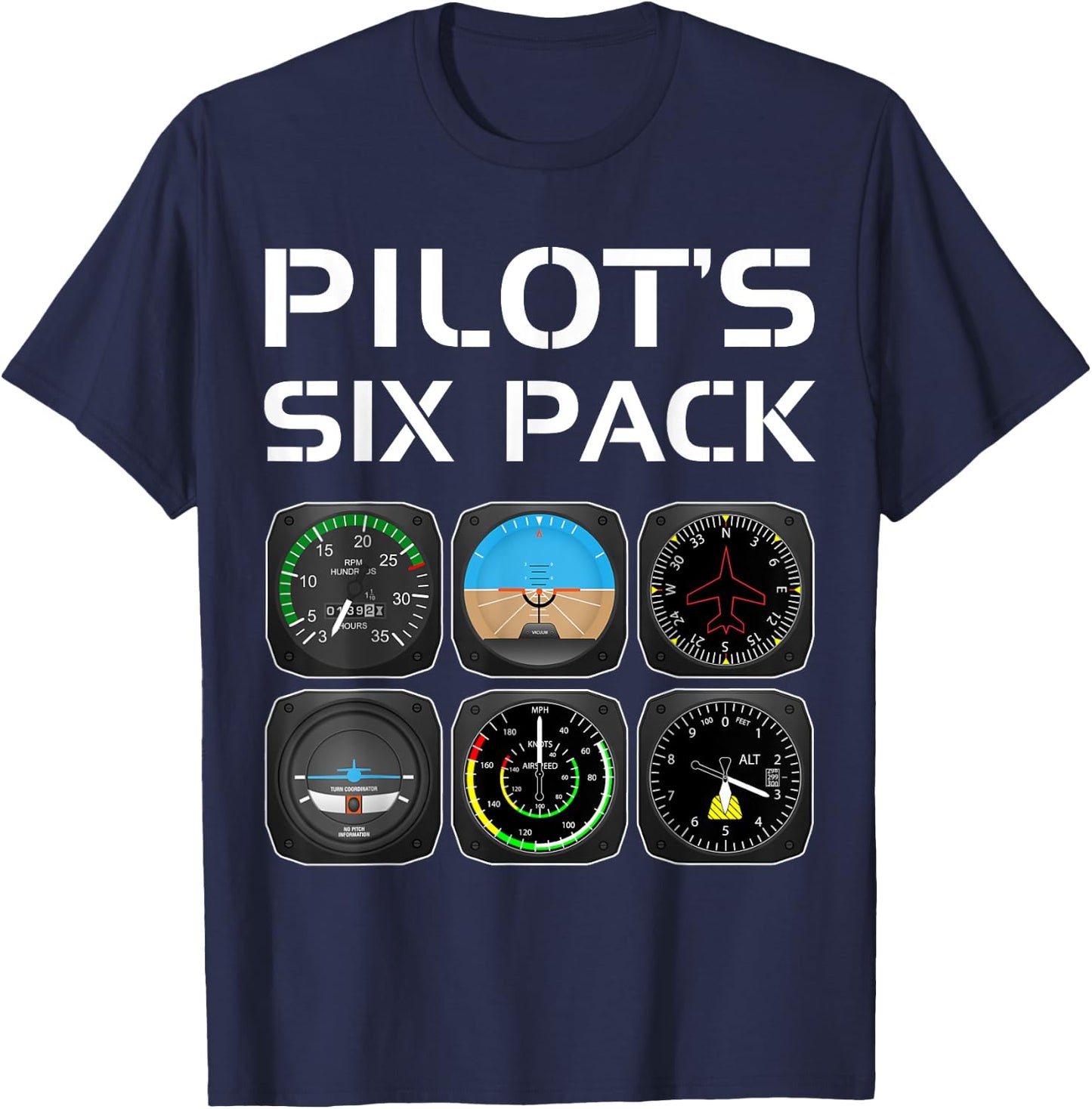 Pilot's Six Pack Funny Pilot Aviation Flying Student Teacher Women T-Shirt - T-Shirt | Navy