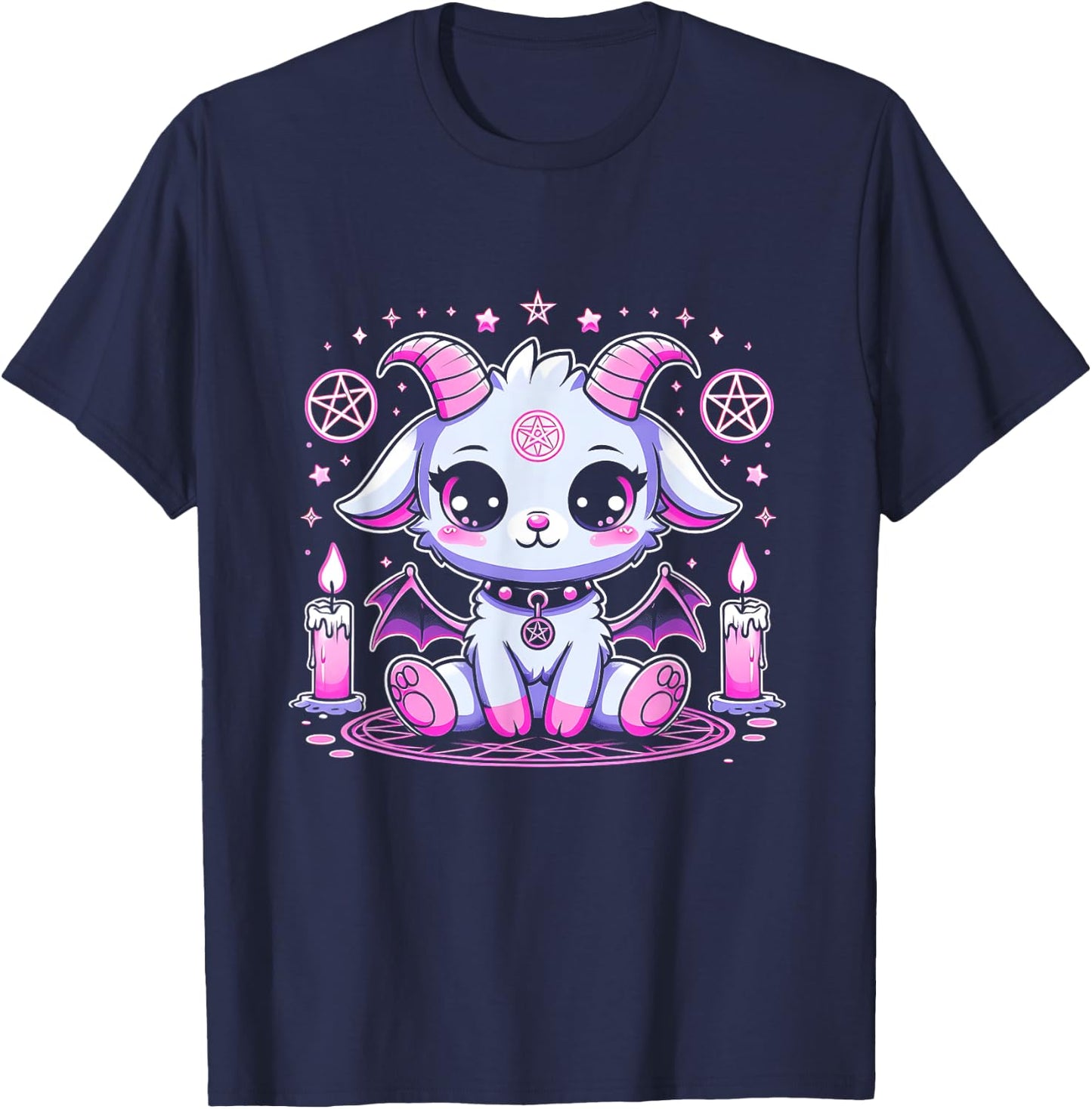 Kawaii Pastel Goth Cute Creepy Pentacle Baphomet Halloween T-Shirt - T-Shirt | Navy