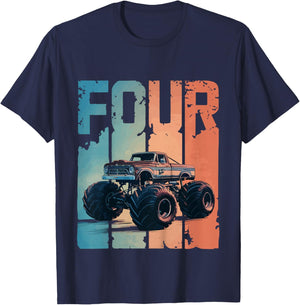 Monster Truck 4th Birthday T-Shirt - T-Shirt | Navy