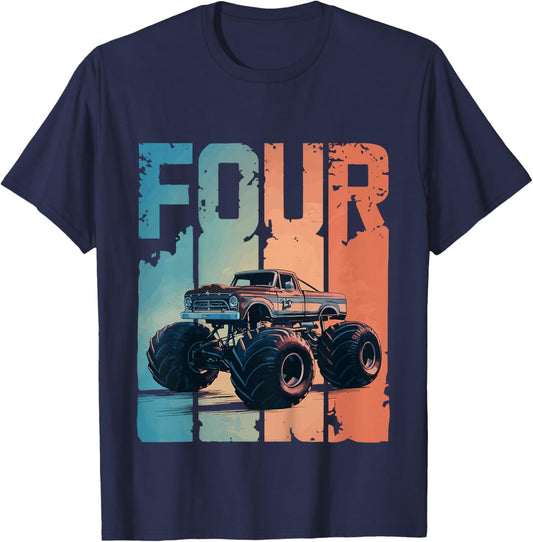 Monster Truck 4th Birthday T-Shirt - T-Shirt | Navy