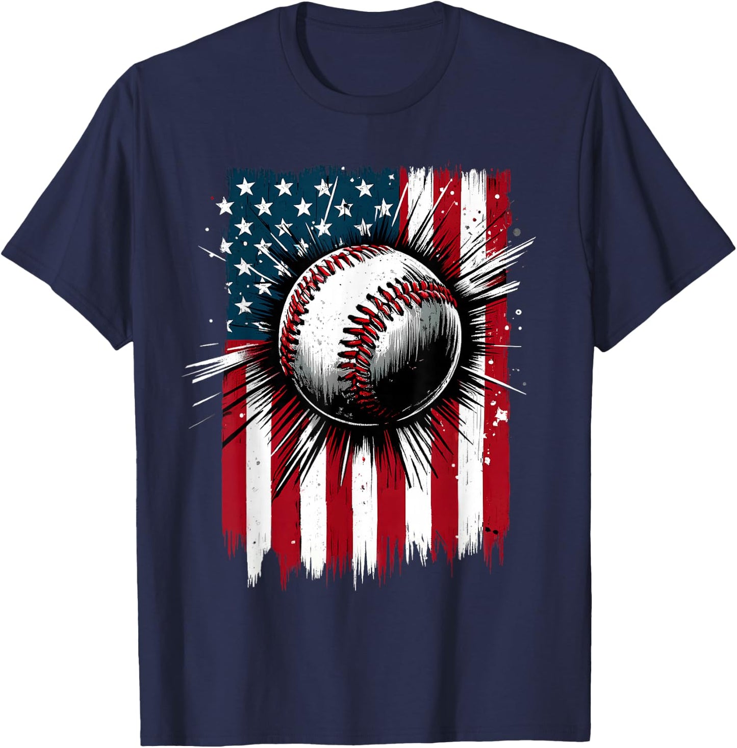 Patriotic Baseball 4th of July USA American Flag Men Boy Kid T-Shirt - T-Shirt | Navy