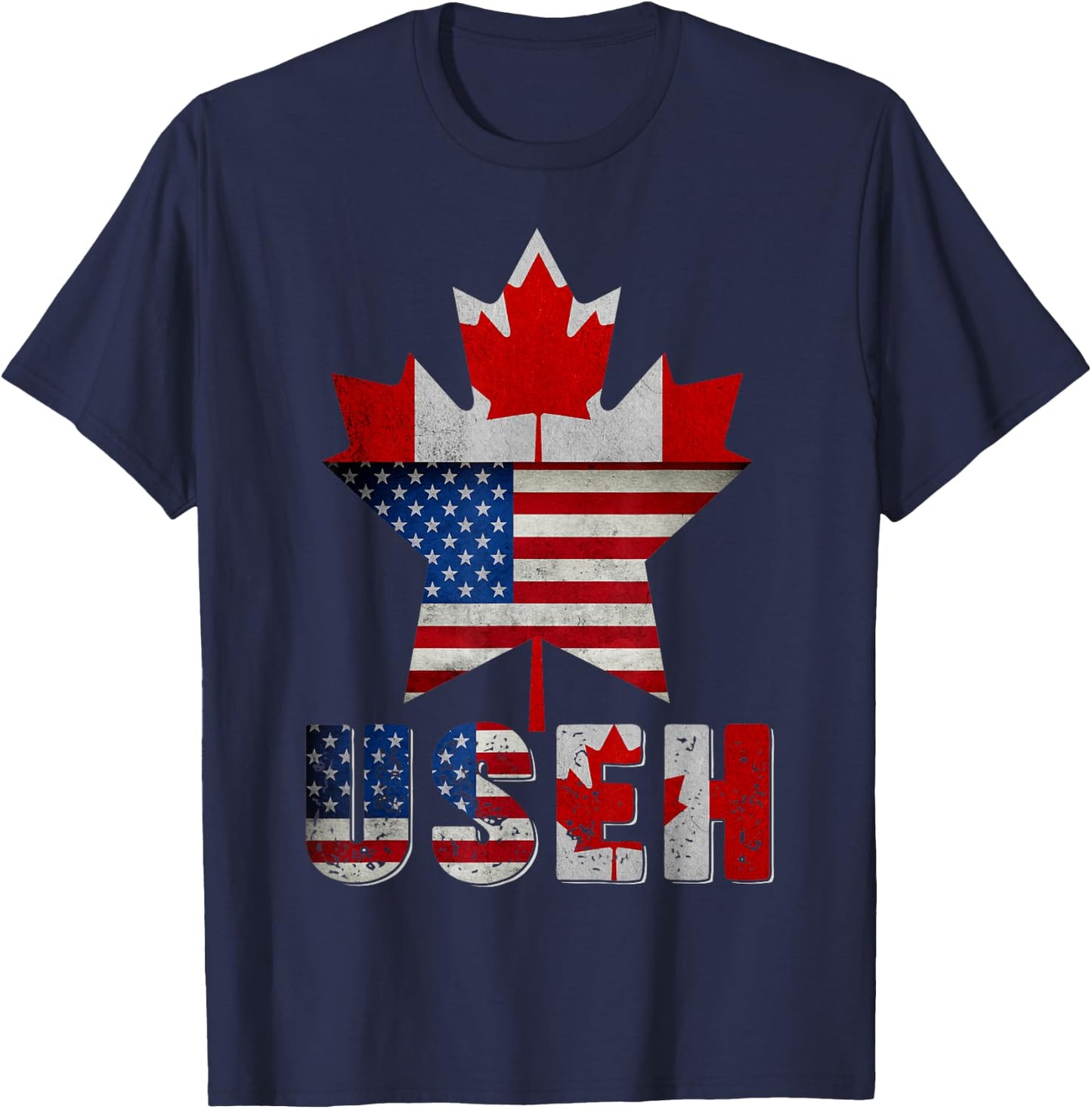 Funny US EH Maple Leaf Canadian USA American Flag Canada Day T-Shirt - T-Shirt | Navy