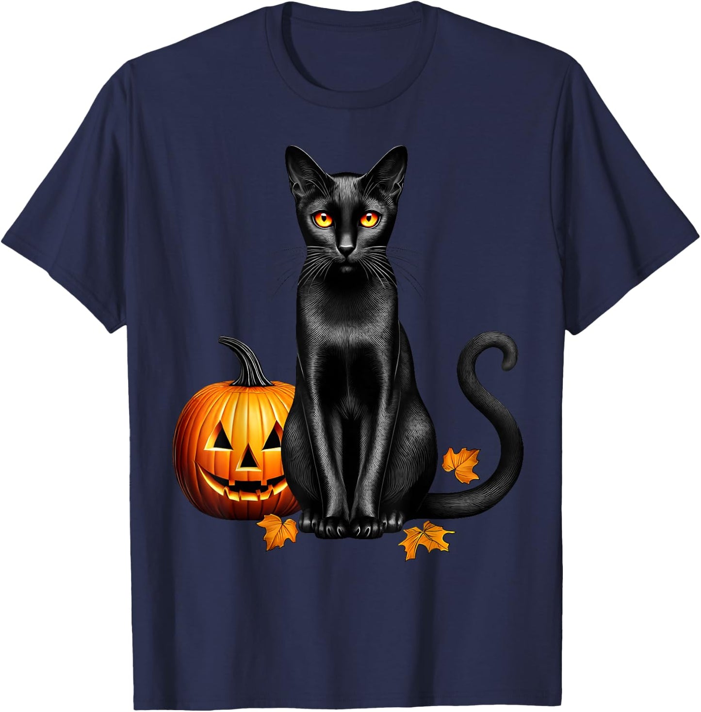 Retro Black Cat Pumpkin Halloween Cat Lovers Costume Fall Men Women Kids T-Shirt - T-Shirt | Navy