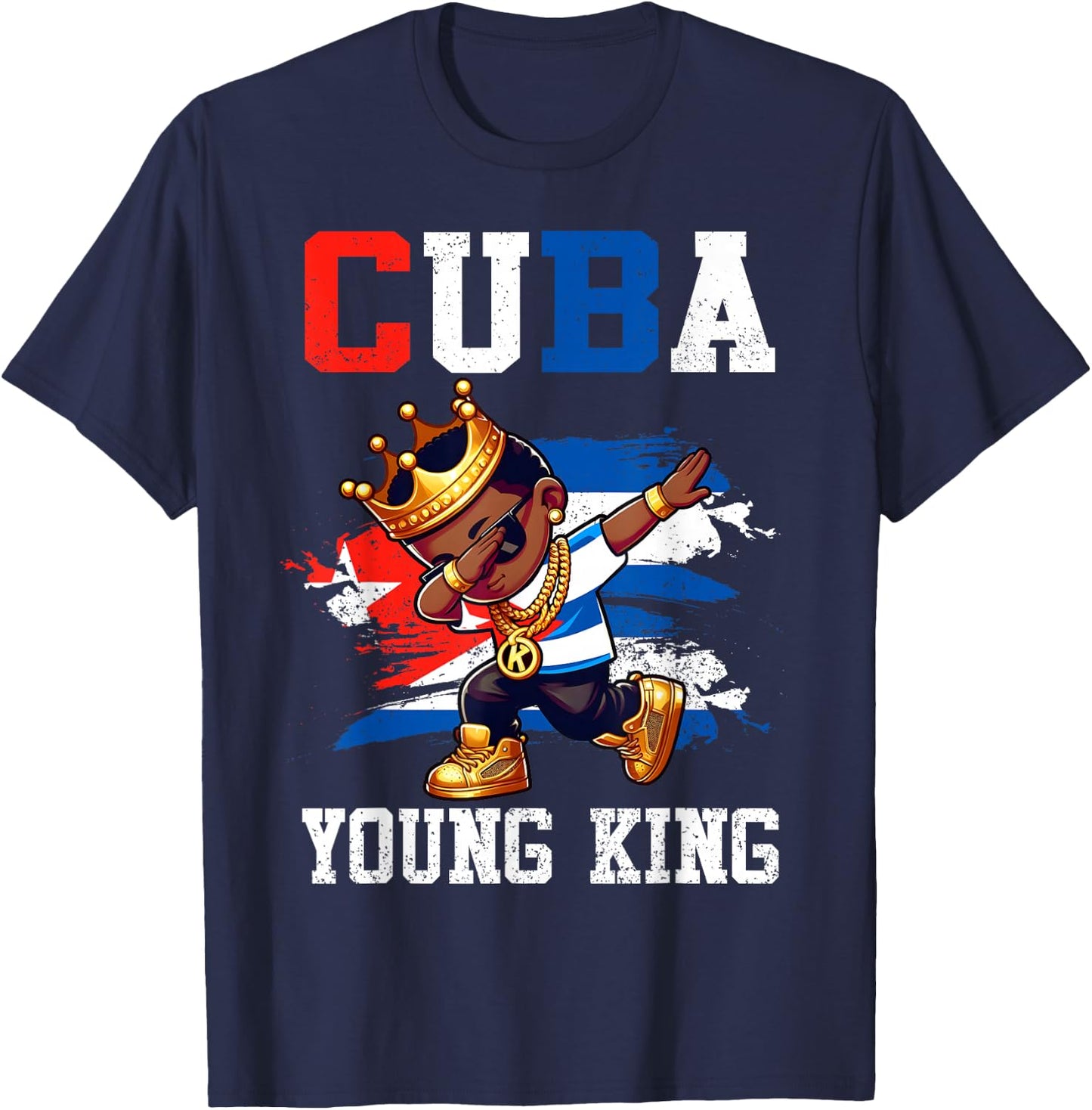 Cuba Young King Cuban Boy African Proud Cuban Flag T-Shirt - T-Shirt | Navy