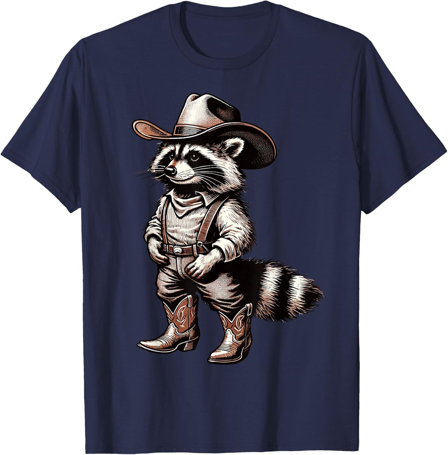 Funny Graphic Raccoon Cowboy Cowgirl Country Western Rodeo T-Shirt - T-Shirt | Navy