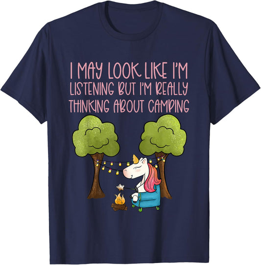 Camping For Girls Women Campers Childrens Glamping Unicorn T-Shirt - T-Shirt | Navy