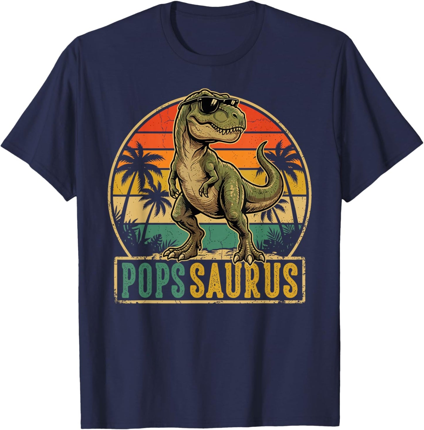 POPS Saurus Vintage T-Rex Dinosaur Fathers Day T-Shirt - T-Shirt | Navy