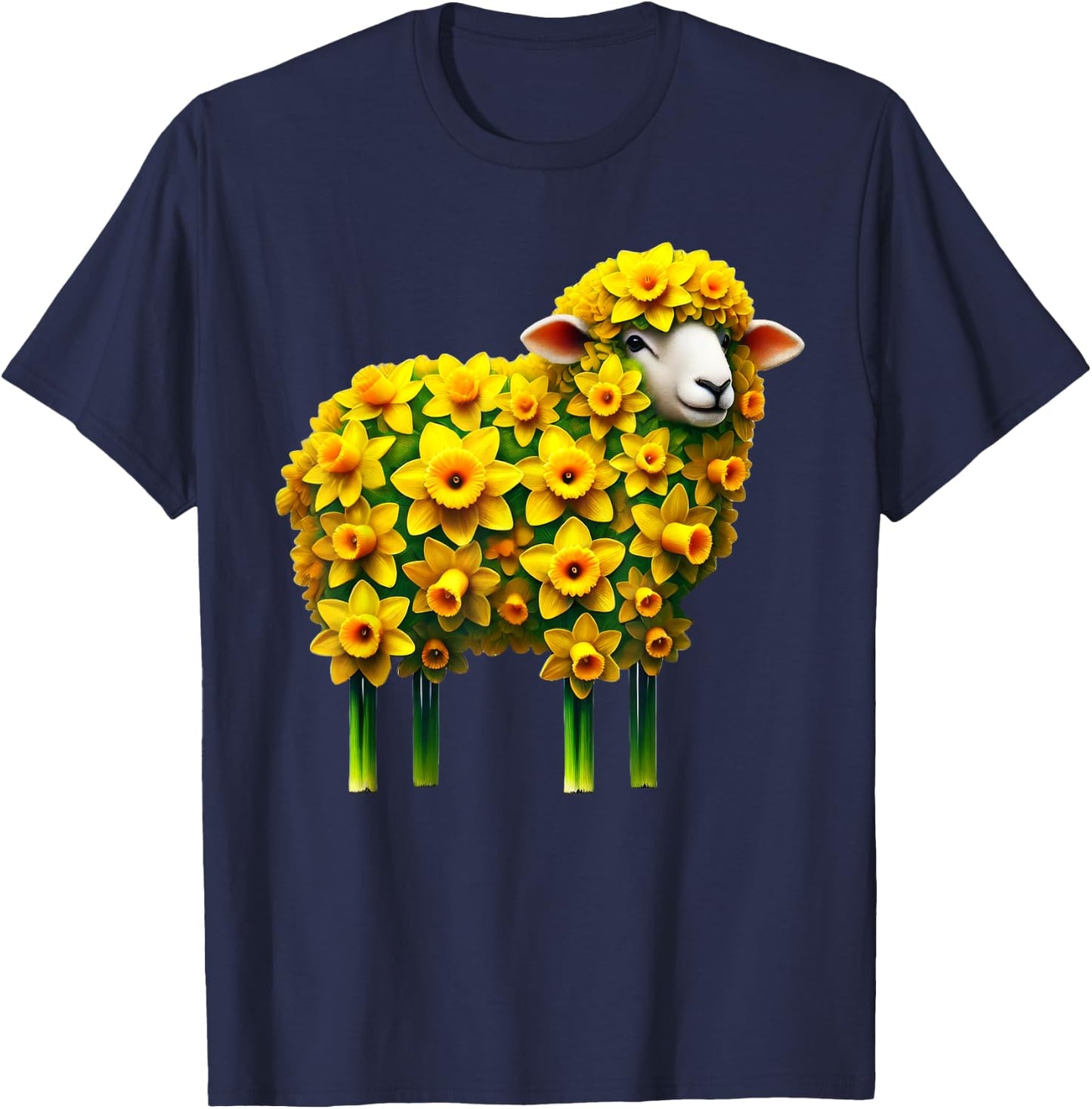 Daffodil Sheep Flower Gardening Floral T-Shirt - T-Shirt | Navy