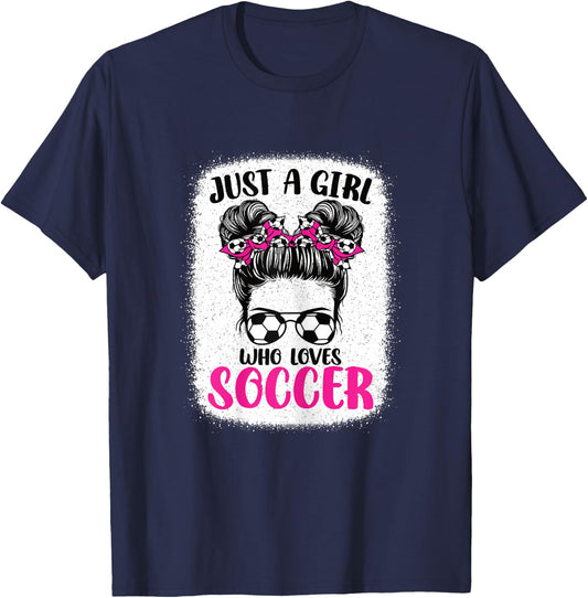 Just A Girl Who Loves Soccer Cute Girls Kids Soccer Player T-Shirt - T-Shirt | Navy