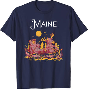 Maine Shirt Funny Canoe Moose Elk Bear Lake Canoeing T-Shirt - T-Shirt | Navy