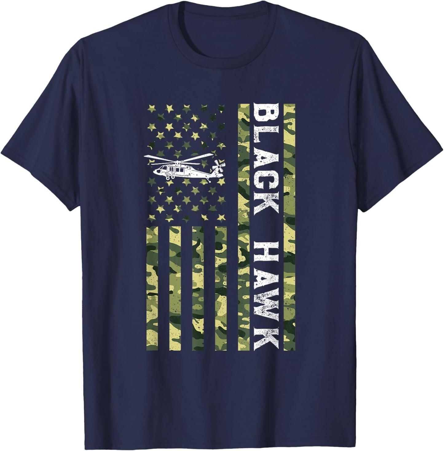 Patriotic USA Flag Military Helicopter UH-60 Black Hawk T-Shirt - T-Shirt | Navy