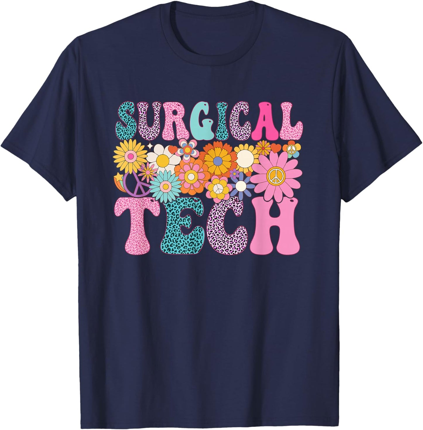 Surgical Tech Week Groovy Leopard Appreciation Day T-Shirt - T-Shirt | Navy
