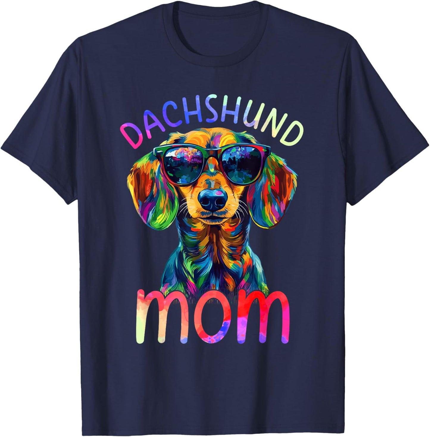 Dachshund Mom Colorful Pop Art Dachshund Dog T-Shirt - T-Shirt | Navy