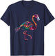 Pink Flamingo Bird Animal Print Colourful Motif Artwork T-Shirt - T-Shirt | Navy