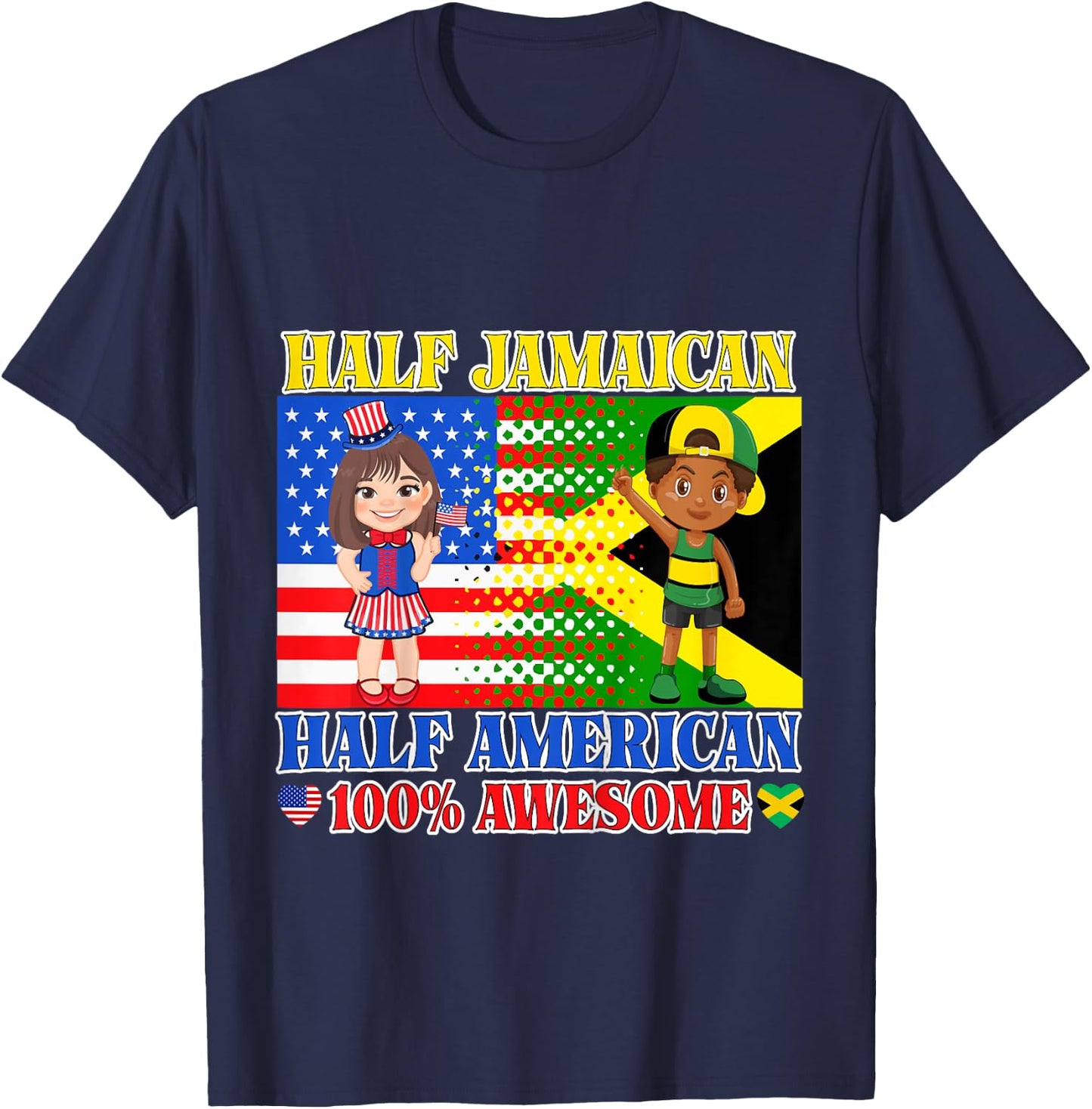 Half Jamaican Half American Toddler Jamaica US Flag Girl Boy T-Shirt - T-Shirt | Navy