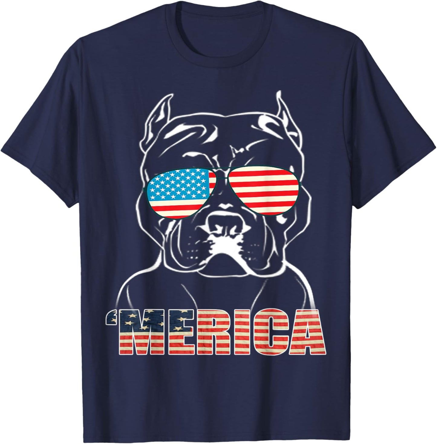 Patriotic Dog Pitbull Bully USA T Shirt American Flag Kids Men T-Shirt - T-Shirt | Navy