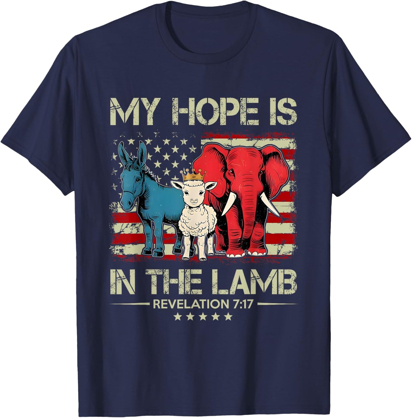 My Hope is in the Lamb Elephant Donkey USA Funny Scripture T-Shirt - T-Shirt | Navy