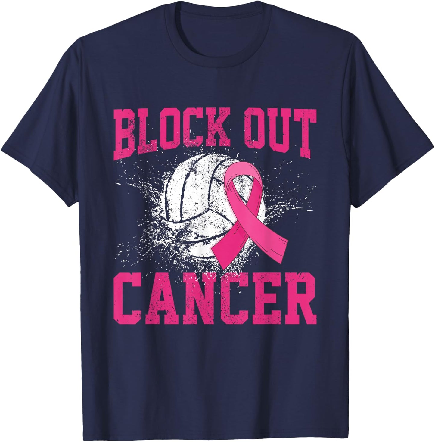 Volleyball Breast Cancer Awareness Block Out Cancer T-Shirt - T-Shirt | Navy
