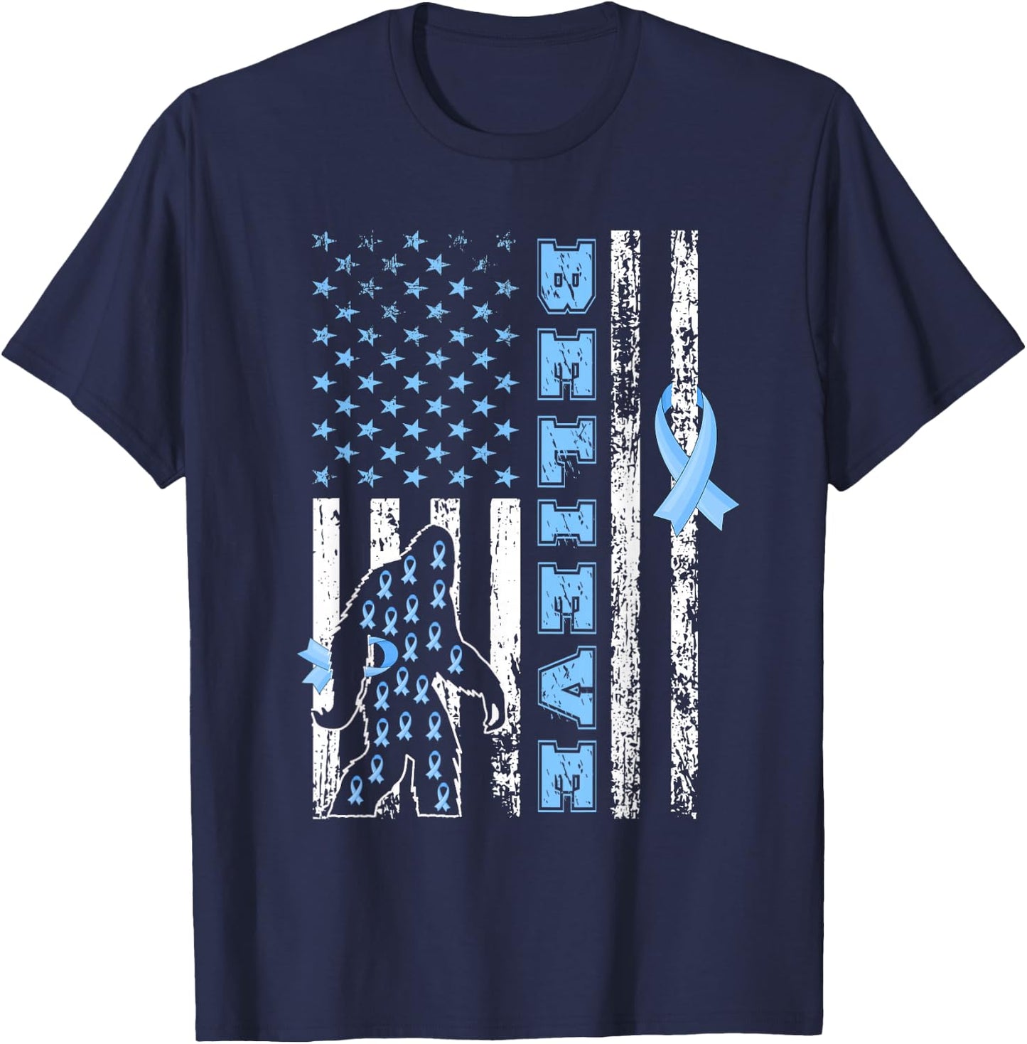 Believe Bigfoot Prostate Cancer Awareness US Flag T-Shirt - T-Shirt | Navy