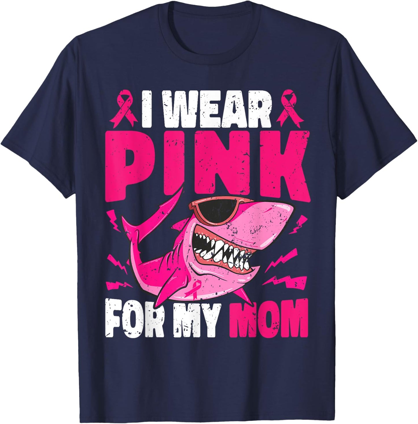 Shark I Wear Pink For My Mom Breast Cancer Awareness Boys T-Shirt - T-Shirt | Navy