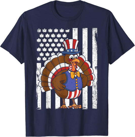 Happy Turkey Day Thanksgiving USA Flag Patriotic Funny T-Shirt - T-Shirt | Navy