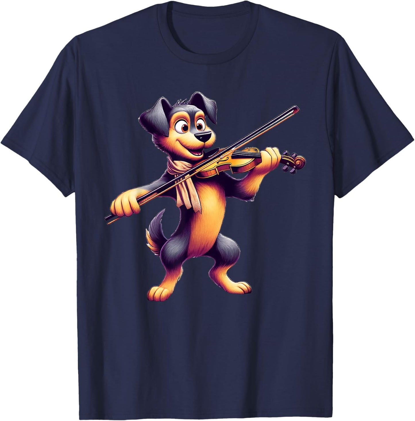 Cute Dog Playing Violin Dogs Musician Music Men Women Kids T-Shirt - T-Shirt | Navy