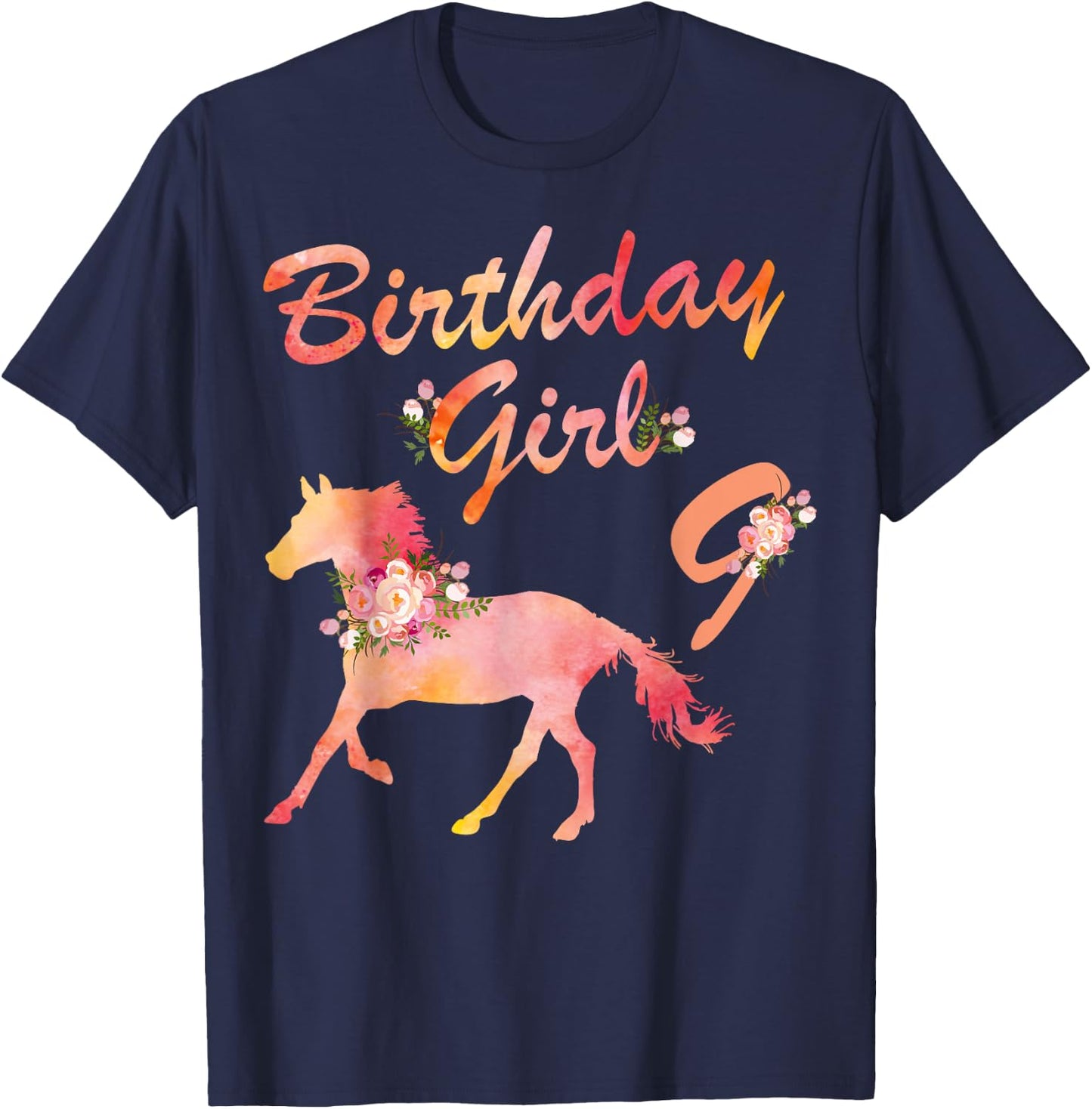 Horse Lover 9th Birthday For Girls Love Horses 9 Years Old T-Shirt - T-Shirt | Navy