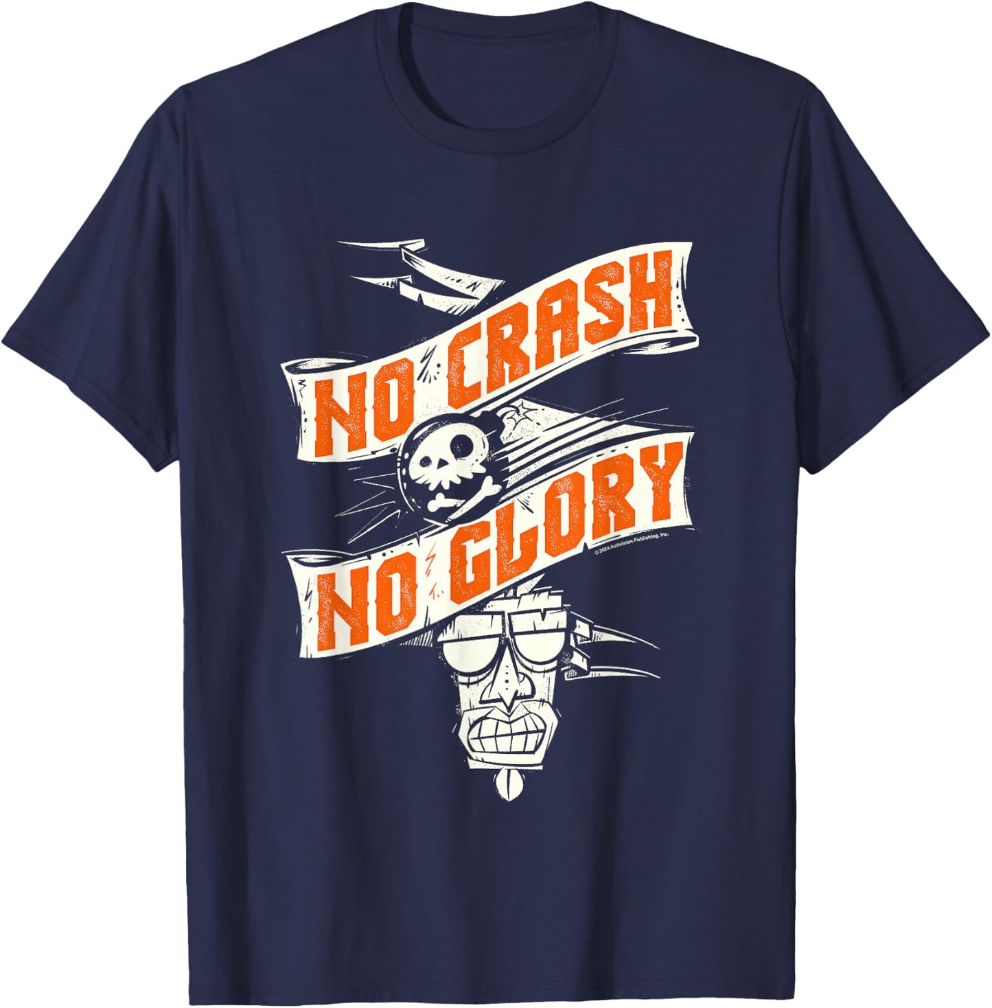 Crash Bandicoot No Crash No Glory Aku Aku Big Chest Logo T-Shirt - T-Shirt | Navy