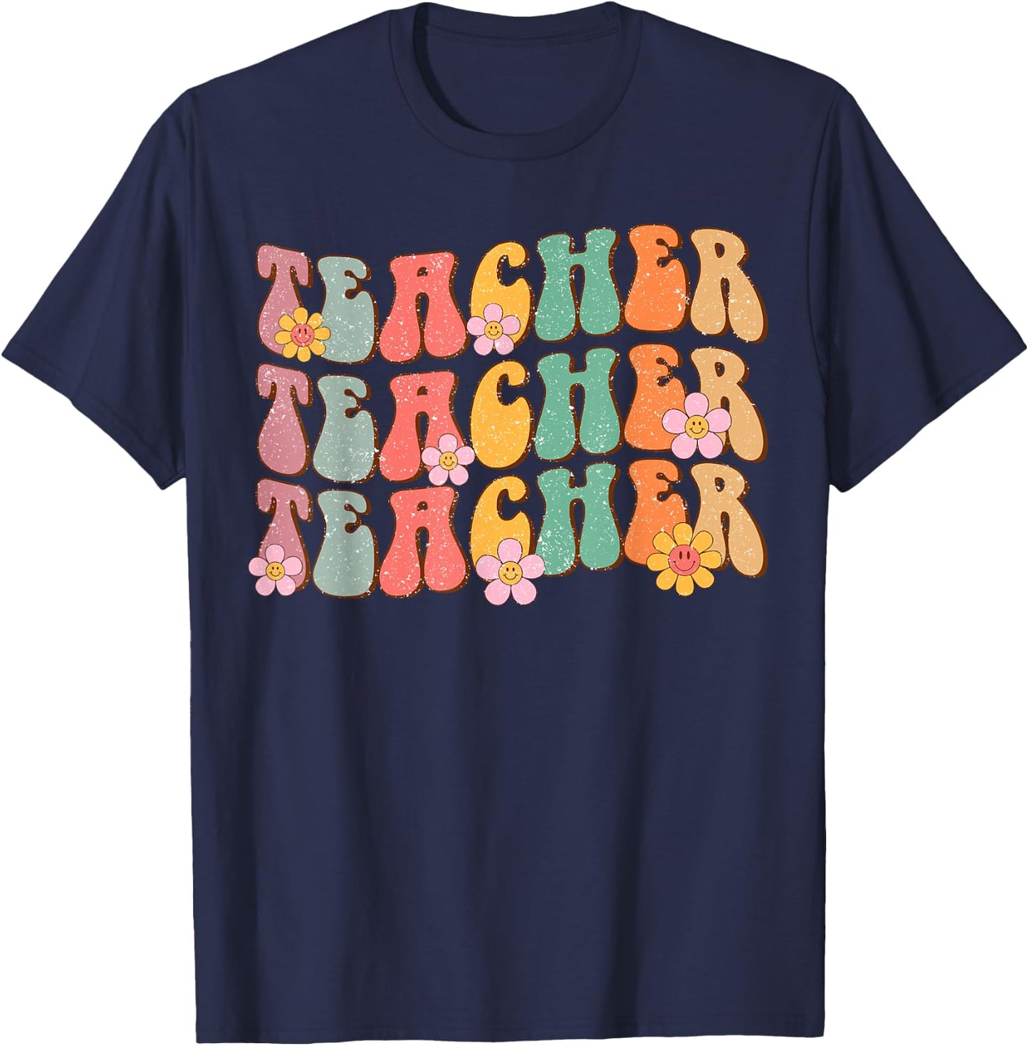 Groovy Teacher Cute Daisy Flower Retro Back to School T-Shirt - T-Shirt | Navy