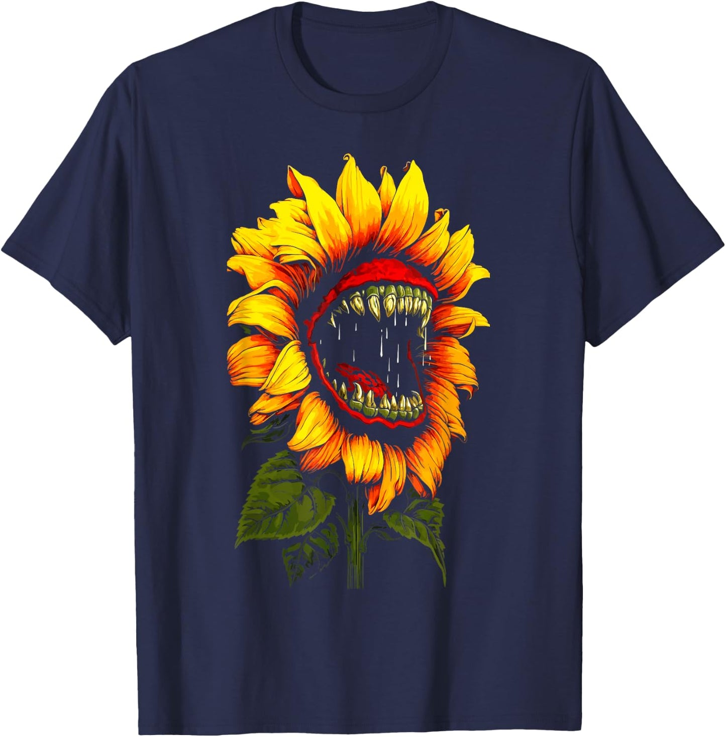 Sunflower Horror Sinister Sunflower Funny Humor Flower T-Shirt - T-Shirt | Navy