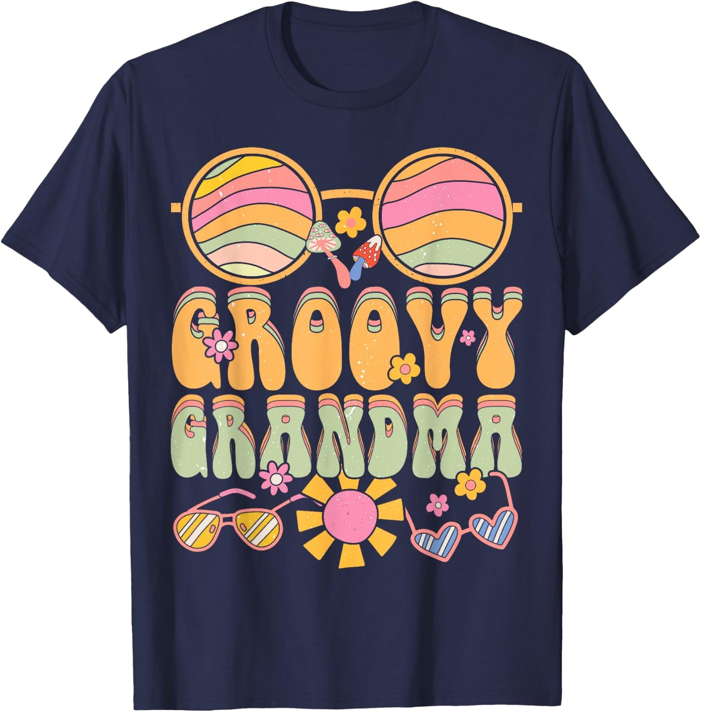 Groovy Grandma 70s 80s Aesthetic Retro Colorful Grandmother T-Shirt - T-Shirt | Navy