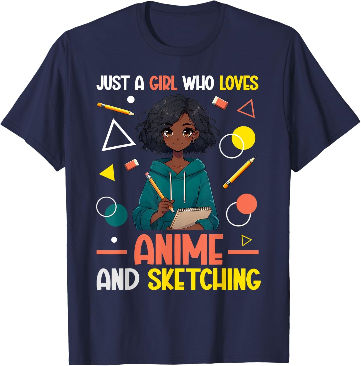 Just A Girl Who Loves Anime And Sketching Afro Anime Merch T-Shirt - T-Shirt | Navy
