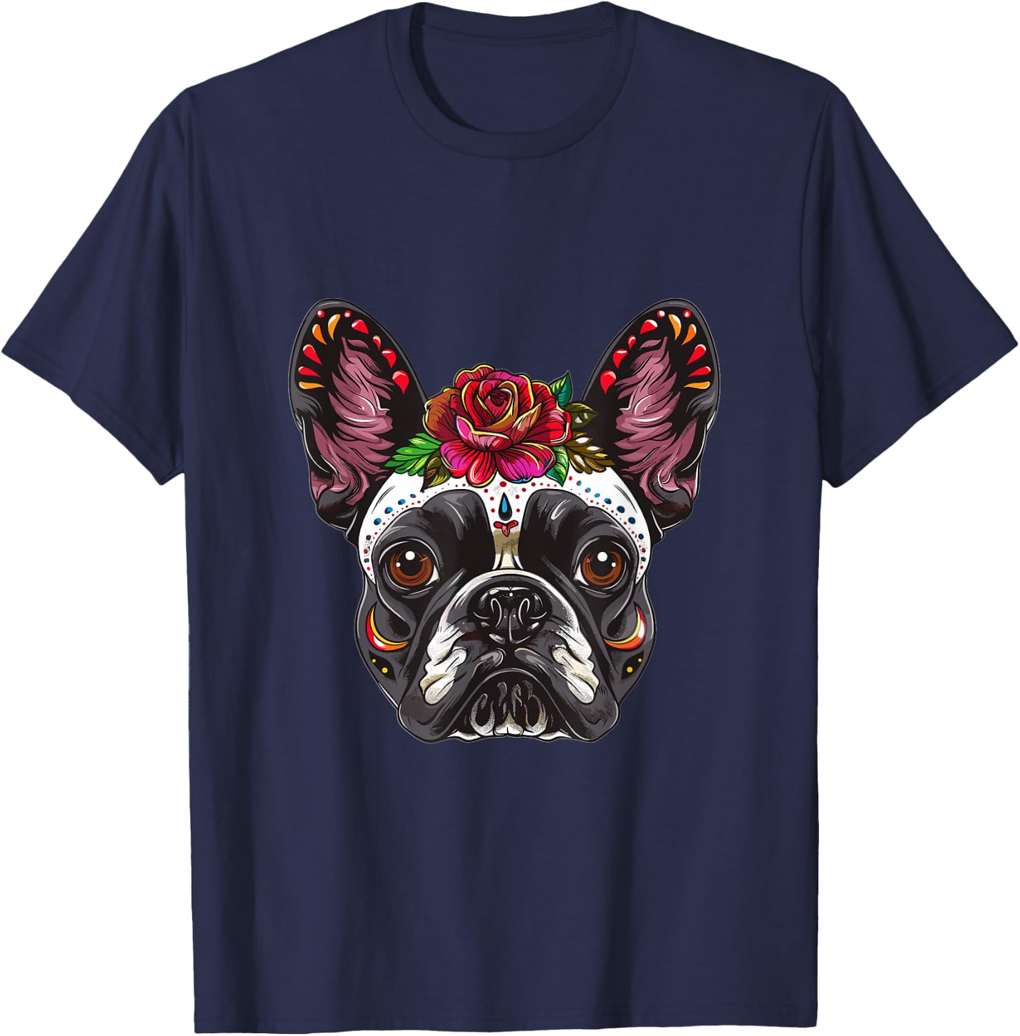 French Bulldog Sugar Skull Dia De Los Muertos Graphic T-Shirt - T-Shirt | Navy
