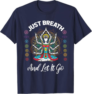 Just breath and let it go, Yoga quote T-Shirt - T-Shirt | Navy
